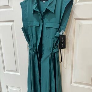 Andrew Marc Teal Midi Dress with Tie Waist